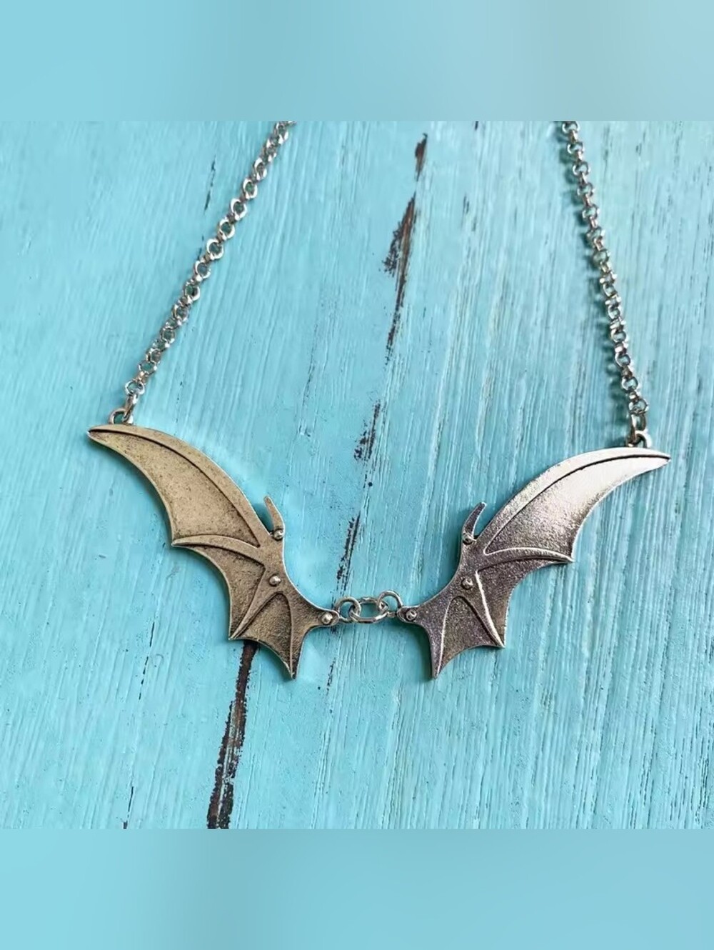 NWT Handmade Goth Punk Silver Bat Wing Choker Necklace